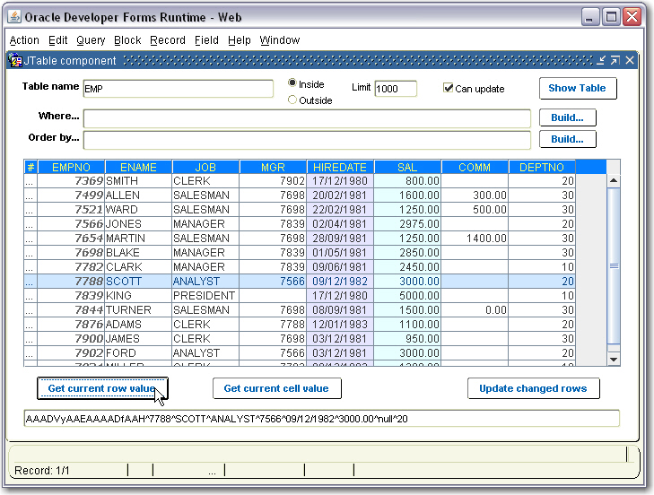 A Swing Jtable Within Forms Oracle Forms Pjcs Java Beans